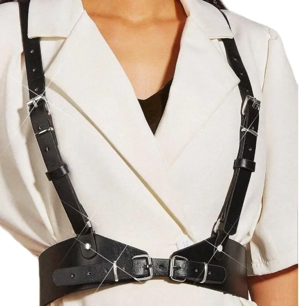 Harness Belt Black Leather Goth Rave Adjustable